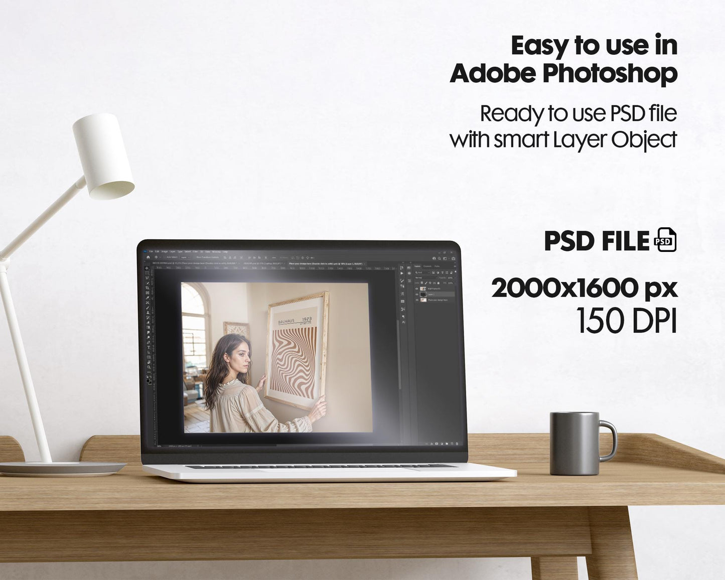 Woman Holding Frame Mockups | Landscape Horizontal Wood Frame Mockup with person | Digital Prints, and Poster Shop Mockup