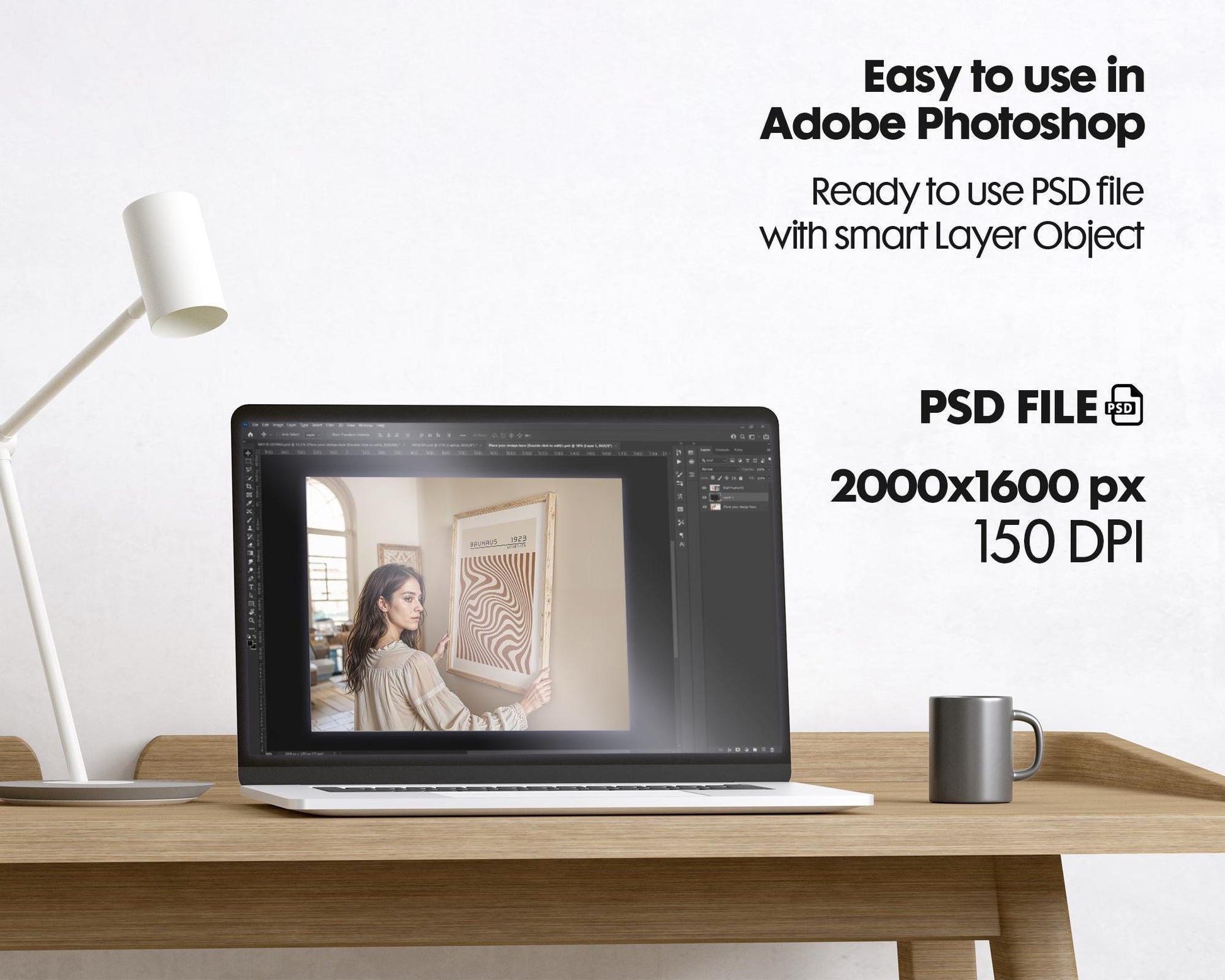 Woman Holding Frame Mockups | Landscape Horizontal Wood Frame Mockup with person | Digital Prints, and Poster Shop Mockup