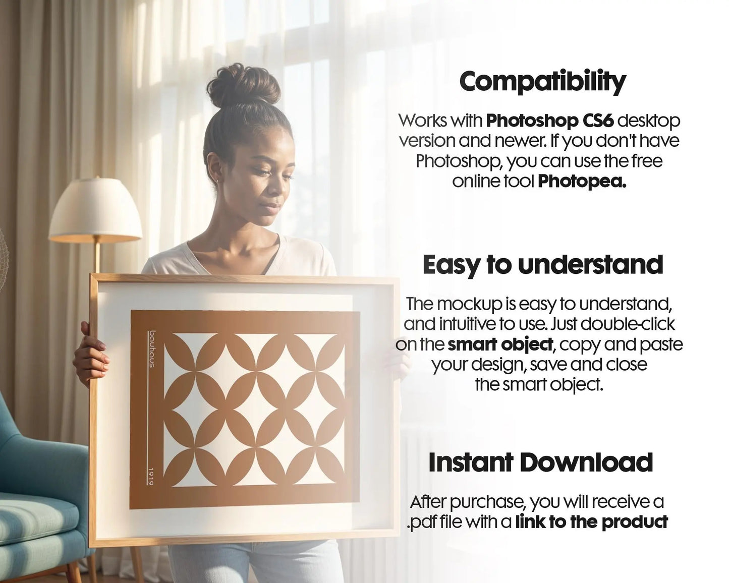 Woman Holding Frame Mockups | Landscape Horizontal Wood Frame Mockup with person | Digital Prints, and Poster Shop Mockup