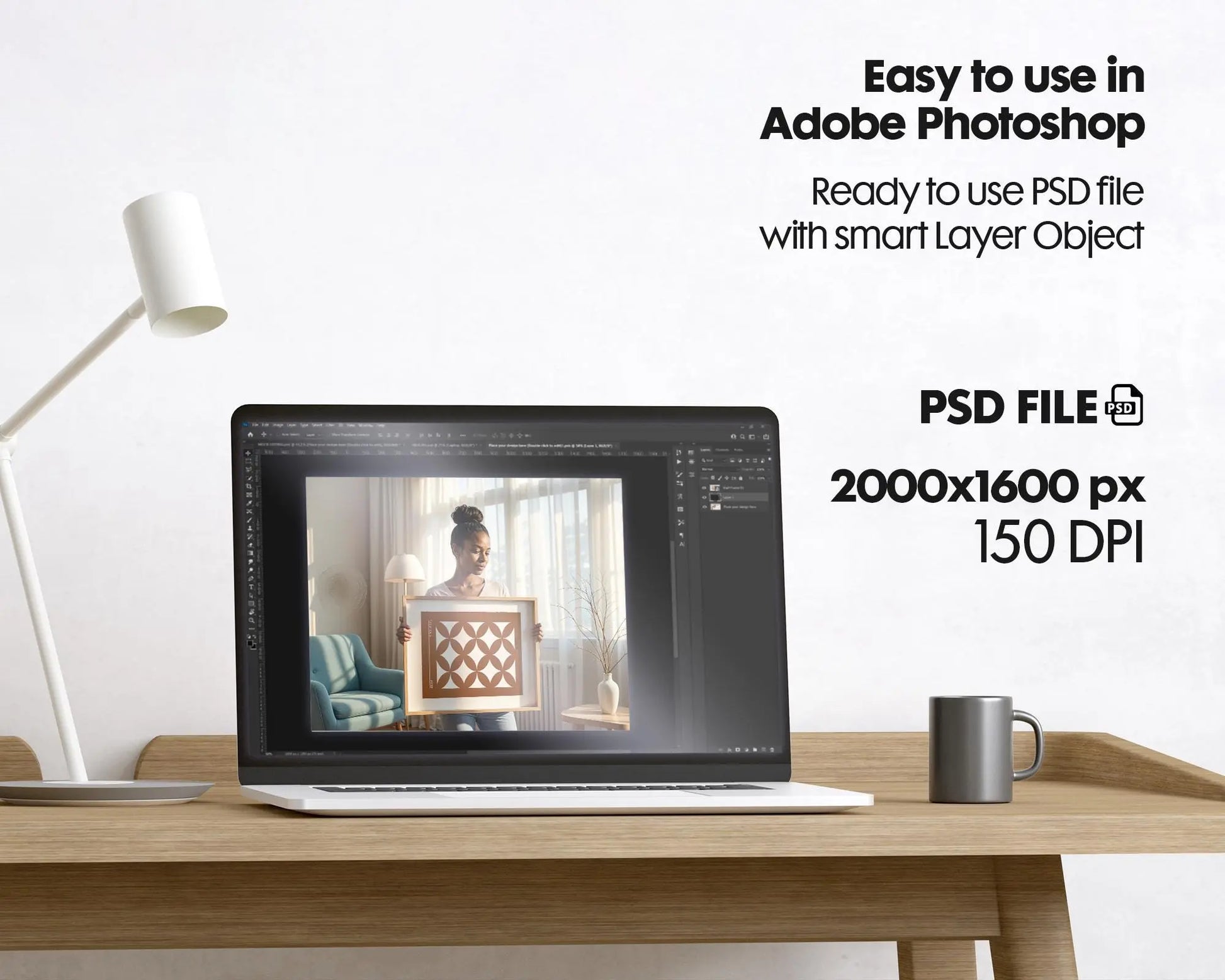 Woman Holding Frame Mockups | Landscape Horizontal Wood Frame Mockup with person | Digital Prints, and Poster Shop Mockup