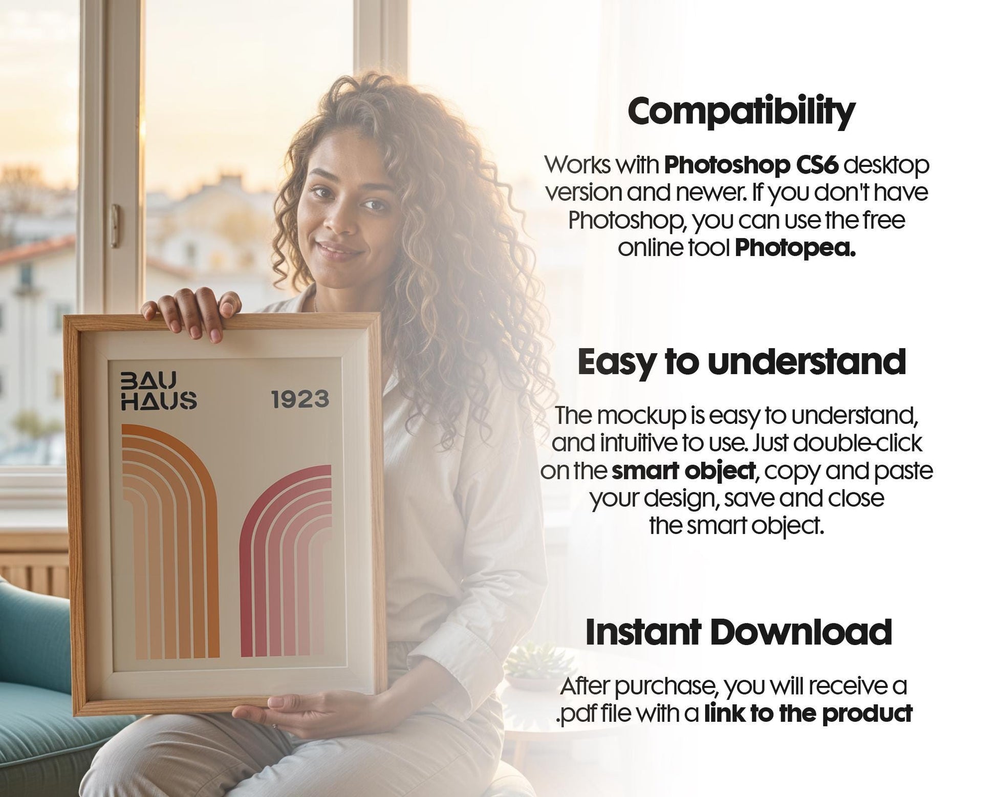 Woman Holding Frame Mockups | Landscape Horizontal Wood Frame Mockup with person | Digital Prints, and Poster Shop Mockup