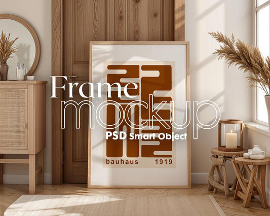 Artwork Mockup PSD | Framed Poster Mockup. DIN A Frame Mock–Up | PSD Photoshop Photopea Mockup. Frame Mockup Home Interior