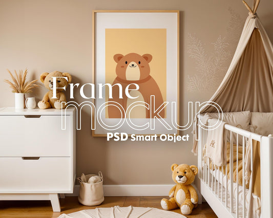 Frame Nursery Mockup in Home Interior PSD | Nursery Frame Mockup Frames | Nursery Wall Poster | Poster Shop Mockup
