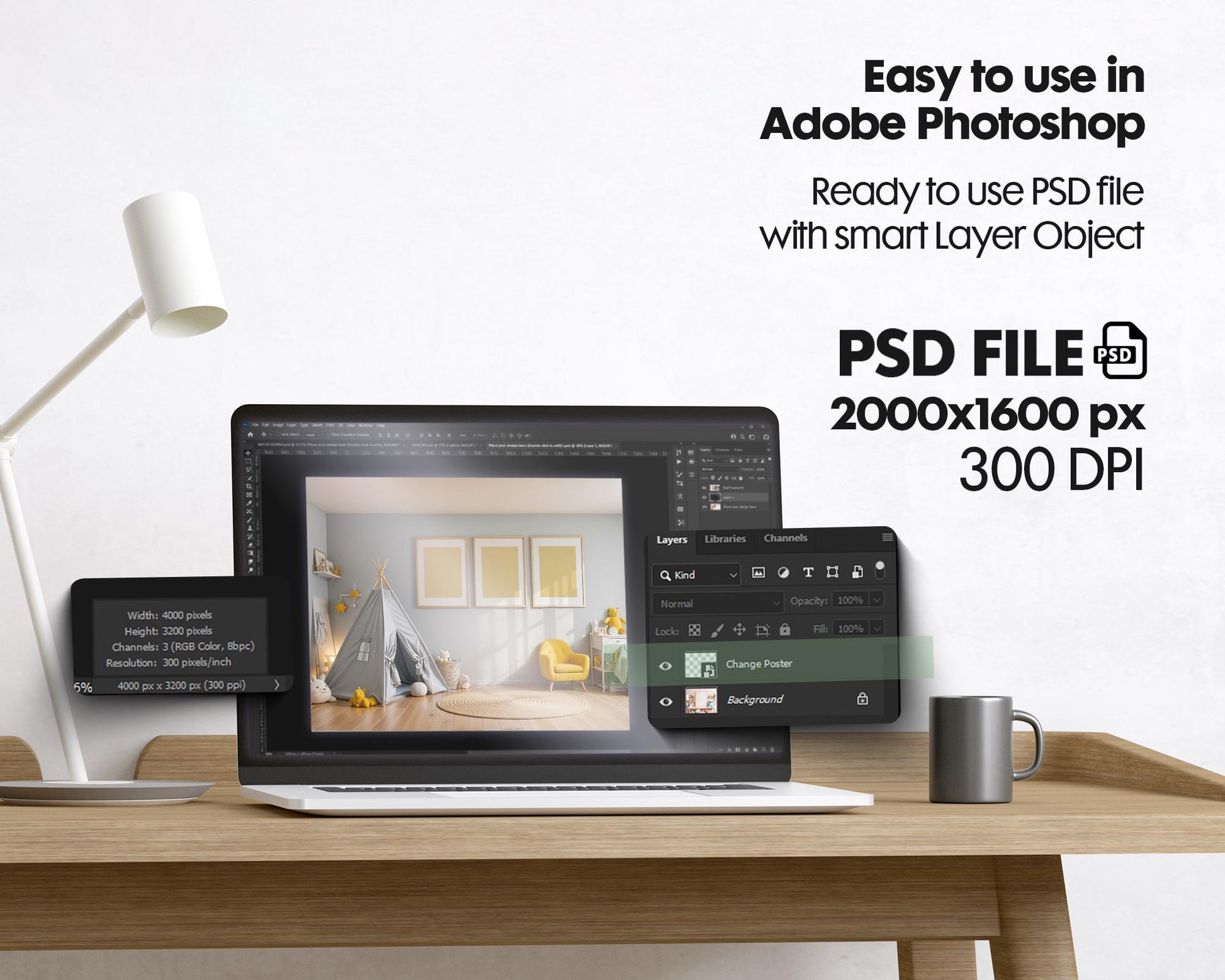 3 Frame Nursery Mockup in Home Interior PSD | Nursery Frame Mockup Frames | Nursery Wall Poster | Poster Shop Mockup