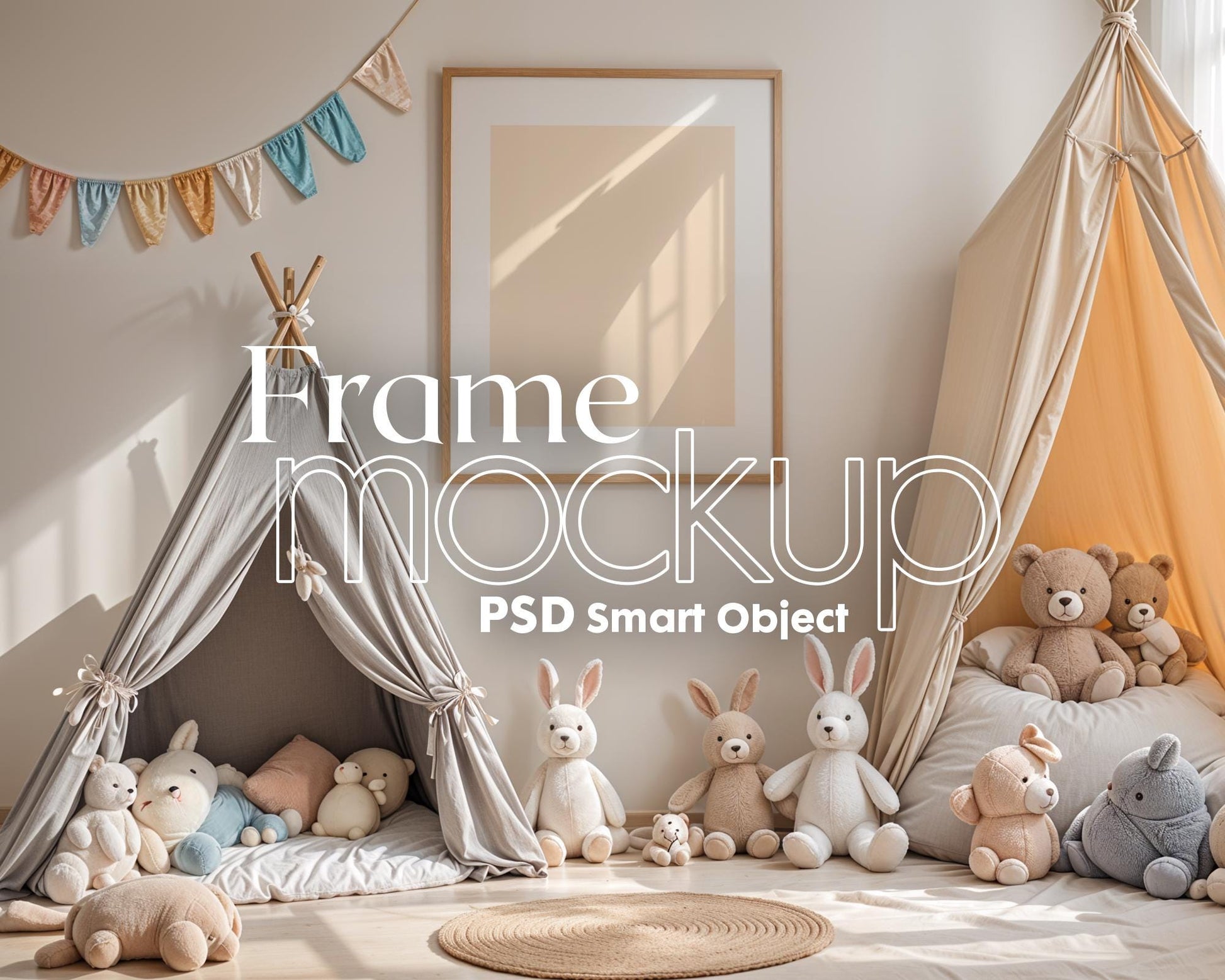 Frame Nursery Mockup in Home Interior PSD | Nursery Frame Mockup | Children Room Frame | PSD Smart Object