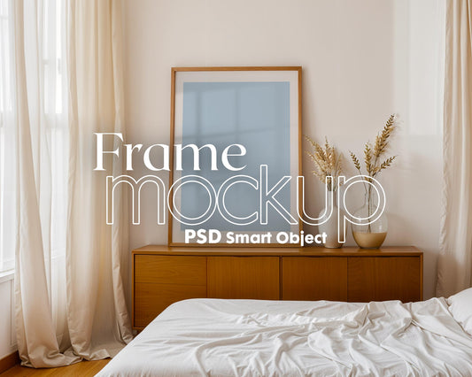 Bedroom Frame Mockup PSD, Soft Aesthetic Bedroom Mockup Frame, Vertical Frame Mockup Bedroom, Glass Reflection Mockup, PSD Smart Object