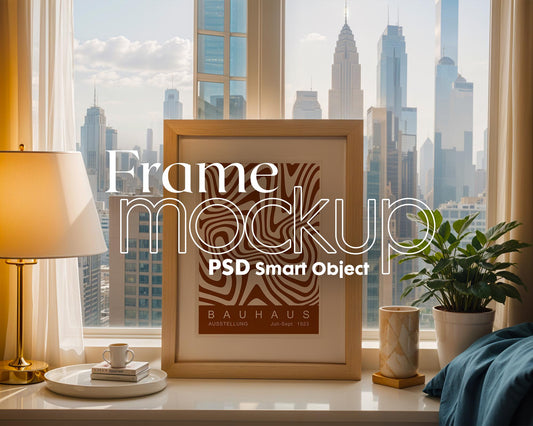 Frame Leaning On Window Sill Mockup | Mockup PSD Smart Object Interior Mockup Frame Mockup PSD Template