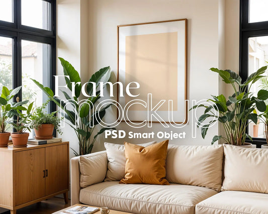Boho interior Frame Mockup PSD, Scandinavian interior Wooden Frame Mockup, Poster Mockup PSD, Frame Mockup Smart Object