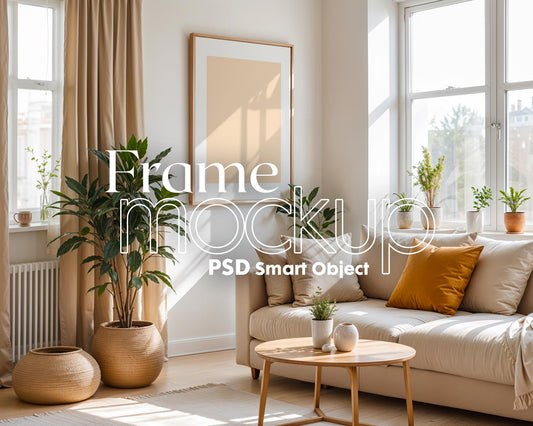 Boho Frame Mockup PSD, Scandinavian Wooden Frame Mockup, Poster Mockup PSD , Frame Mockup for Print, Frame Mockup Smart Object