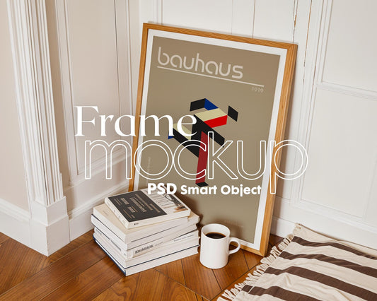 Soft Aesthetic Interior Frame Mockup | ISO A DIN Ratio | Thin Wood Frame | PSD Mockup | Frame Mockup Midcentury Minimal Home Interior
