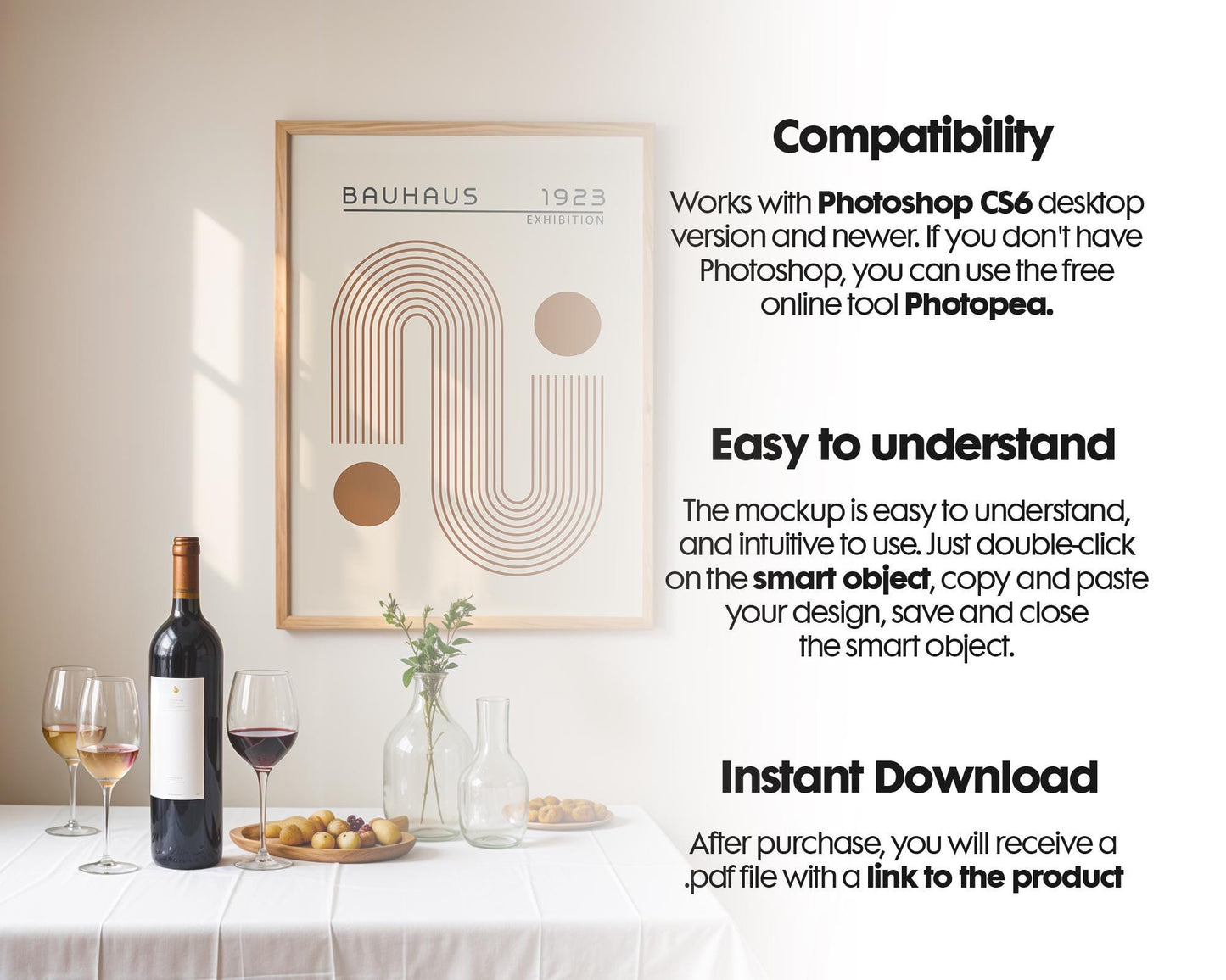 Boho Frame Mockup PSD, Scandinavian Wooden Frame Mockup, Poster Mockup PSD , Frame Mockup for Print, Frame Mockup Smart Object