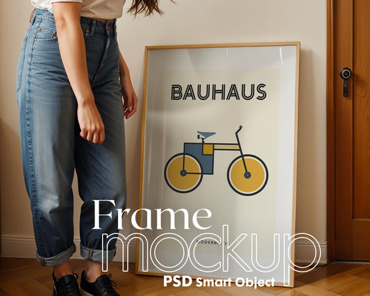 Soft Aesthetic Interior Frame Mockup | ISO A DIN Ratio | Thin Wood Frame | PSD Mockup | Frame Mockup Midcentury Minimal Home Interior