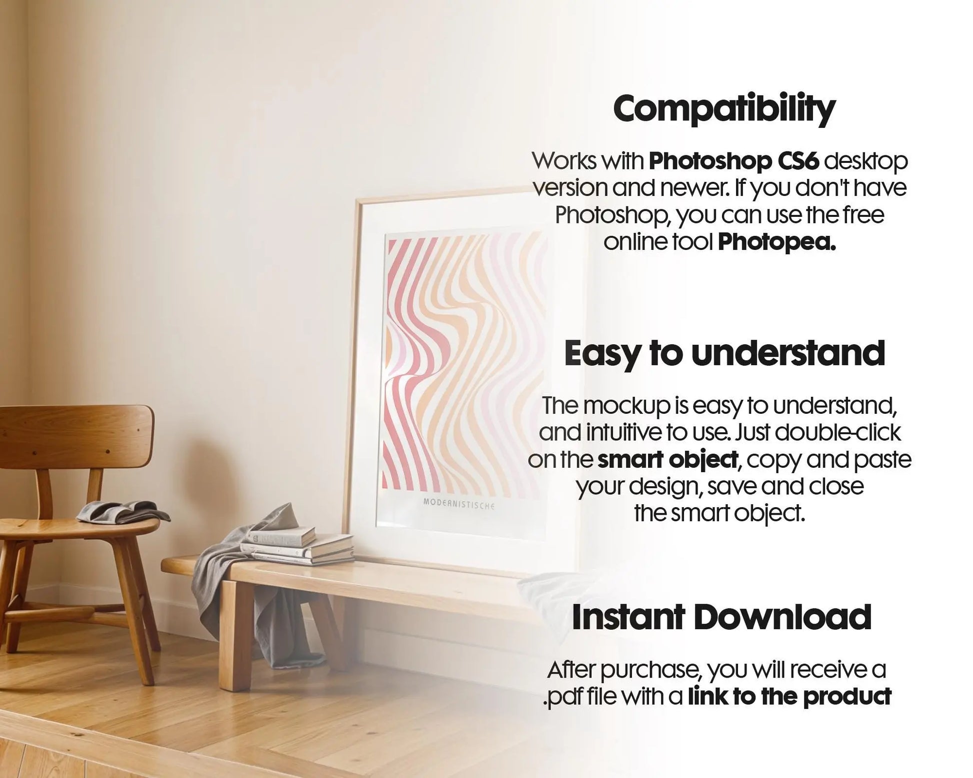 Soft Aesthetic Interior Frame Mockup | ISO A DIN Ratio | Thin Wood Frame | PSD Mockup | Frame Mockup Midcentury Minimal Home Interior