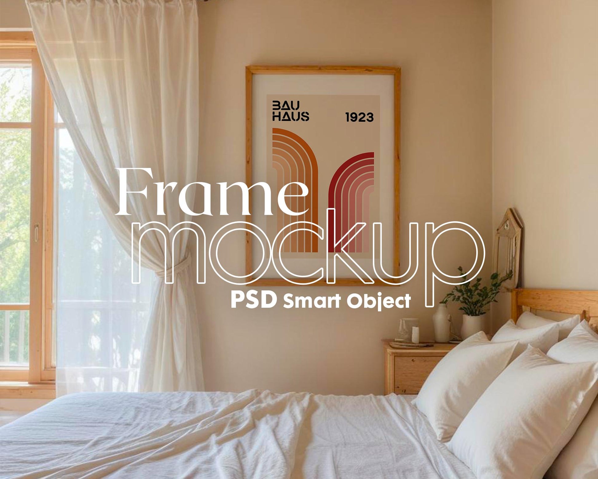 Frame Mockup in Bedroom, ISO A DIN Ratio, Thin Wood Frame, PSD Mockup, Frame Mockup Minimal Home Interior