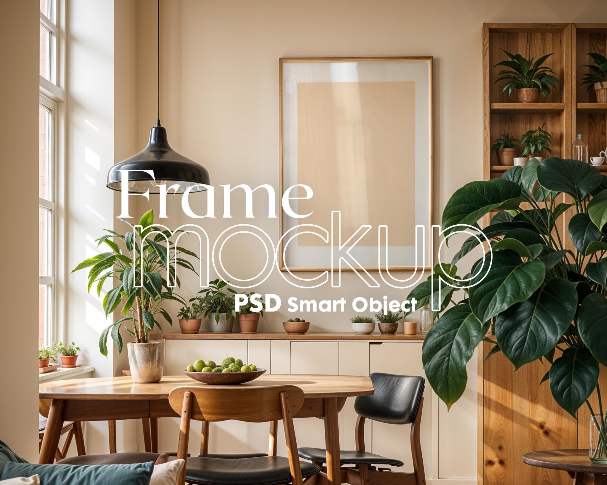 Frame Mockup in Kitchen, ISO A DIN Ratio, Thin Wood Frame, PSD Mockup, Minimal Modern Home Interior Design Mockup