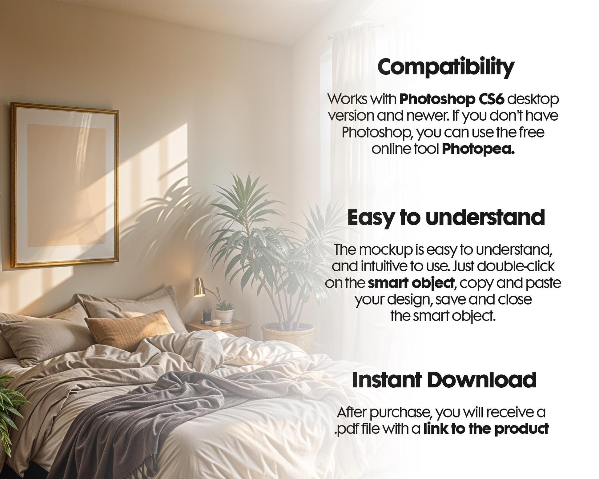 Frame Mockup in Bedroom, ISO A DIN Ratio, Thin Wood Frame, PSD Mockup, Frame Mockup Minimal Home Interior