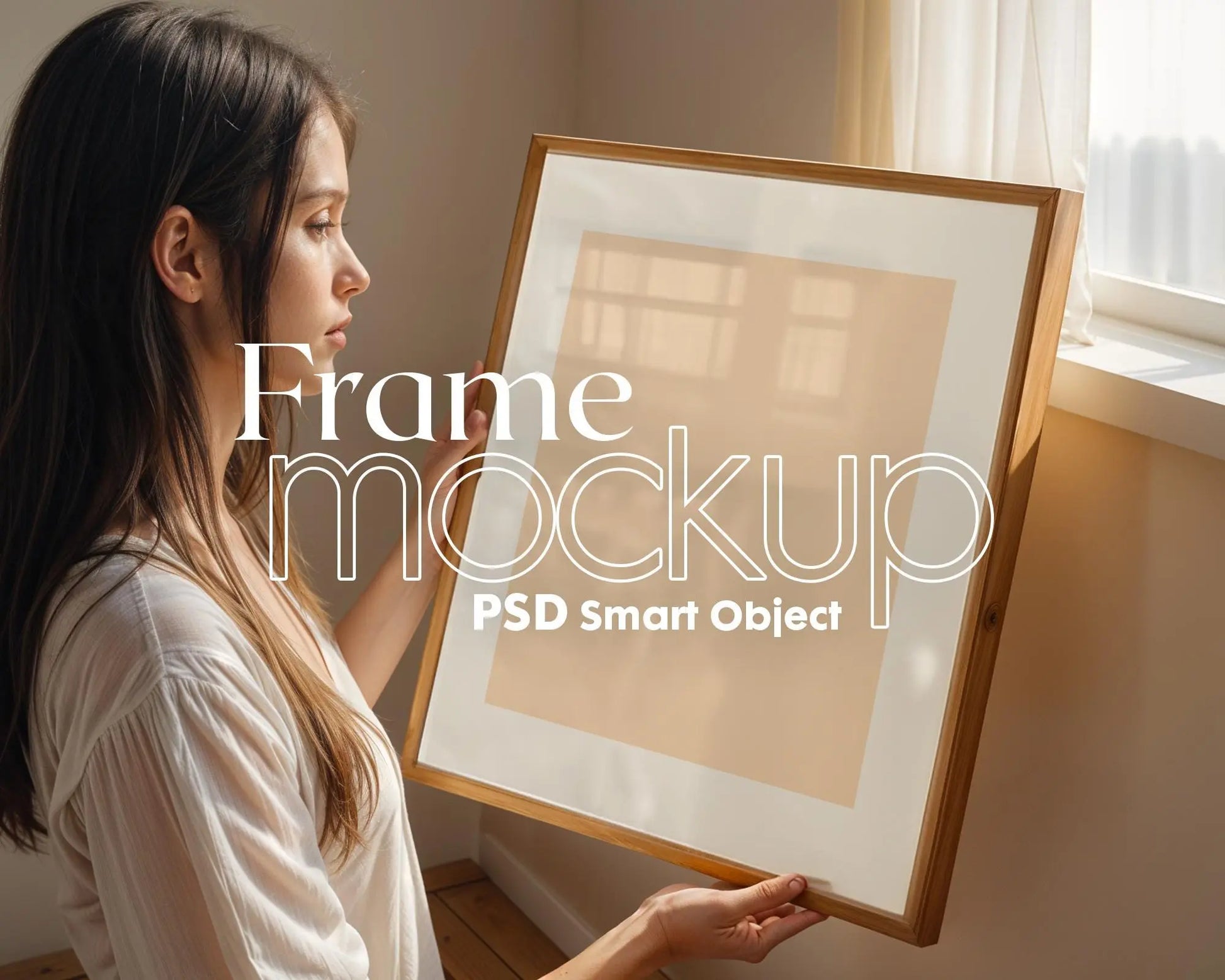 Frame Mockup With Person, PSD Photoshop Mockup, Frame Mockup Home Interior, Interior Frame Mockup Woman