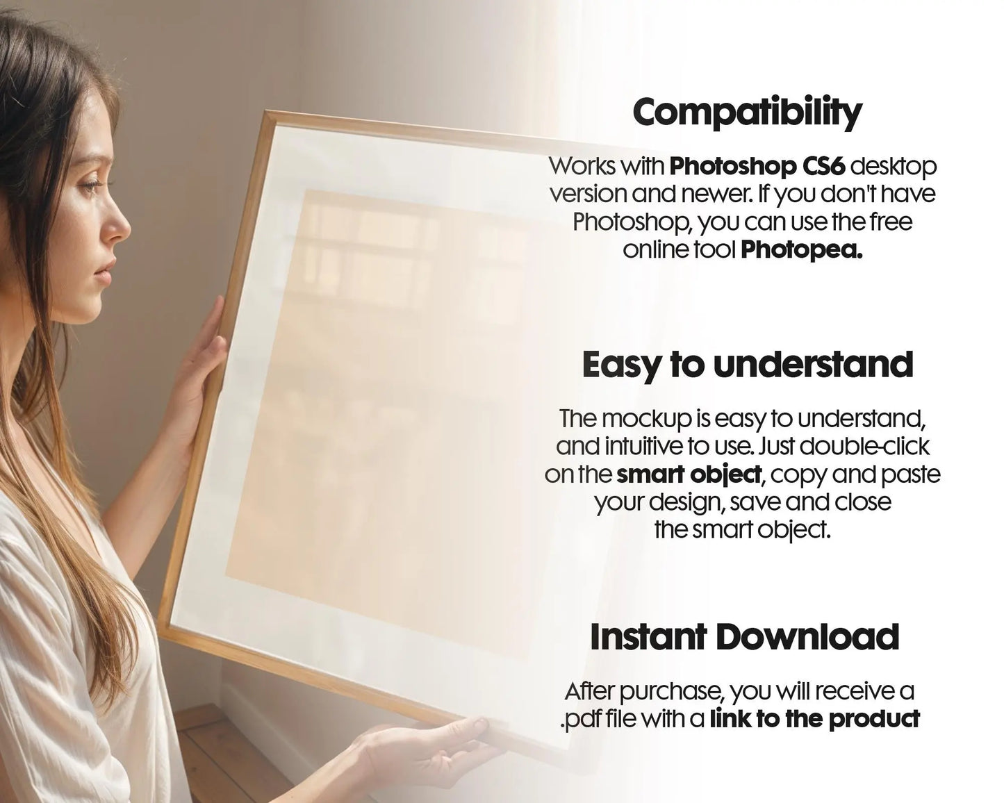 Frame Mockup With Person, PSD Photoshop Mockup, Frame Mockup Home Interior, Interior Frame Mockup Woman