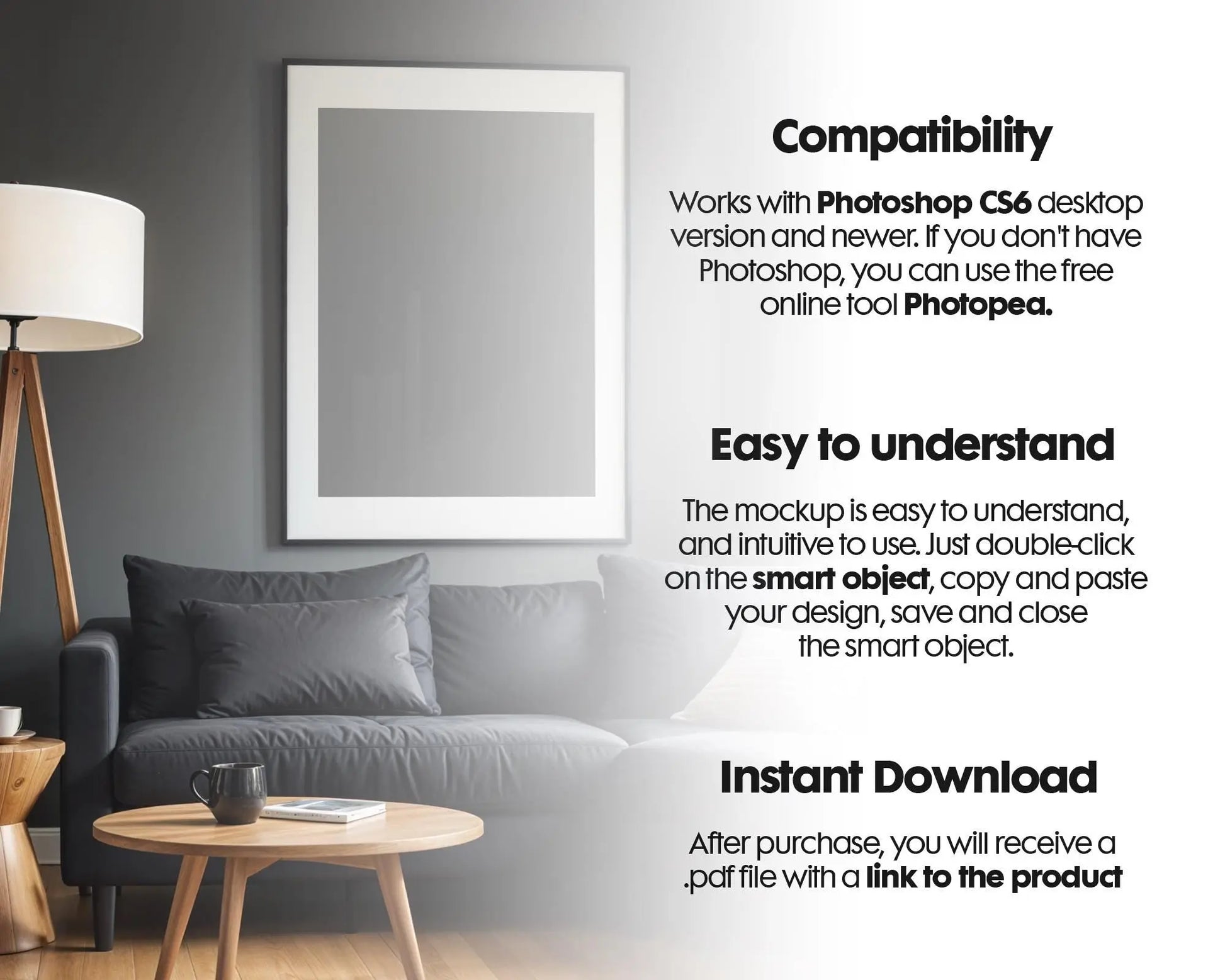 Soft Aesthetic Interior Frame Mockup | ISO A DIN Ratio | Thin Wood Frame | PSD Mockup | Frame Mockup Midcentury Minimal Home Interior