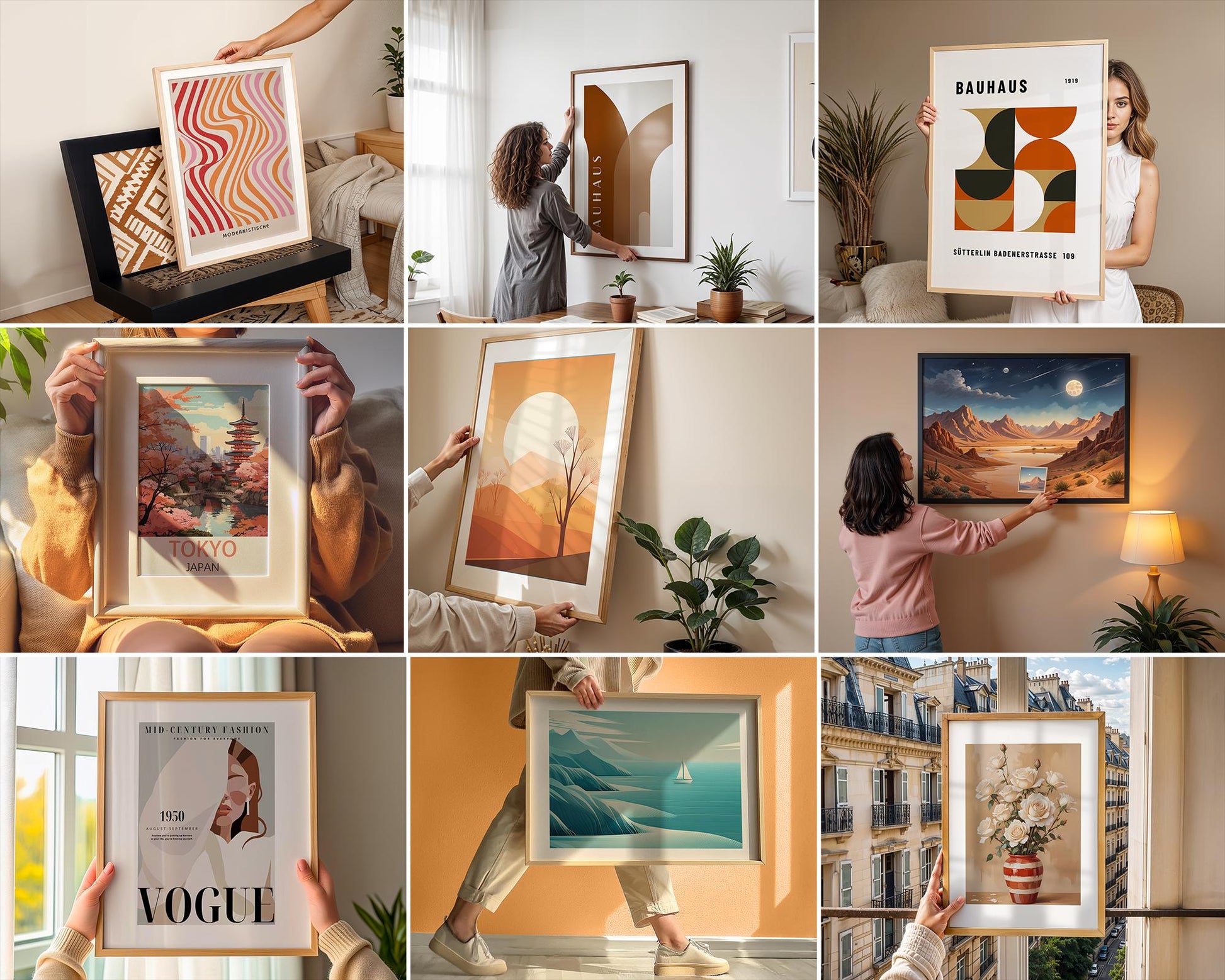 15 Woman Holding Frame Mockup PSD Bundle, Female Model Display Frames, Digital Art Mockups for Art & Photography