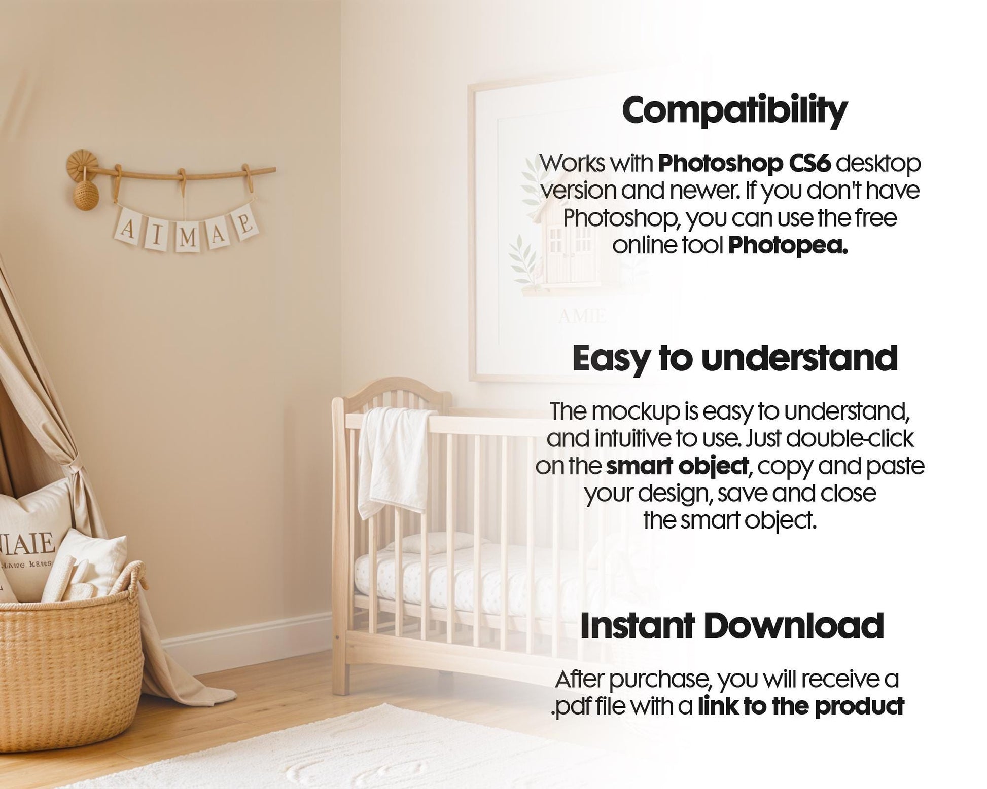 Frame Nursery Mockup in Home Interior PSD | Nursery Frame Mockup | Children Room Frame | PSD Smart Object