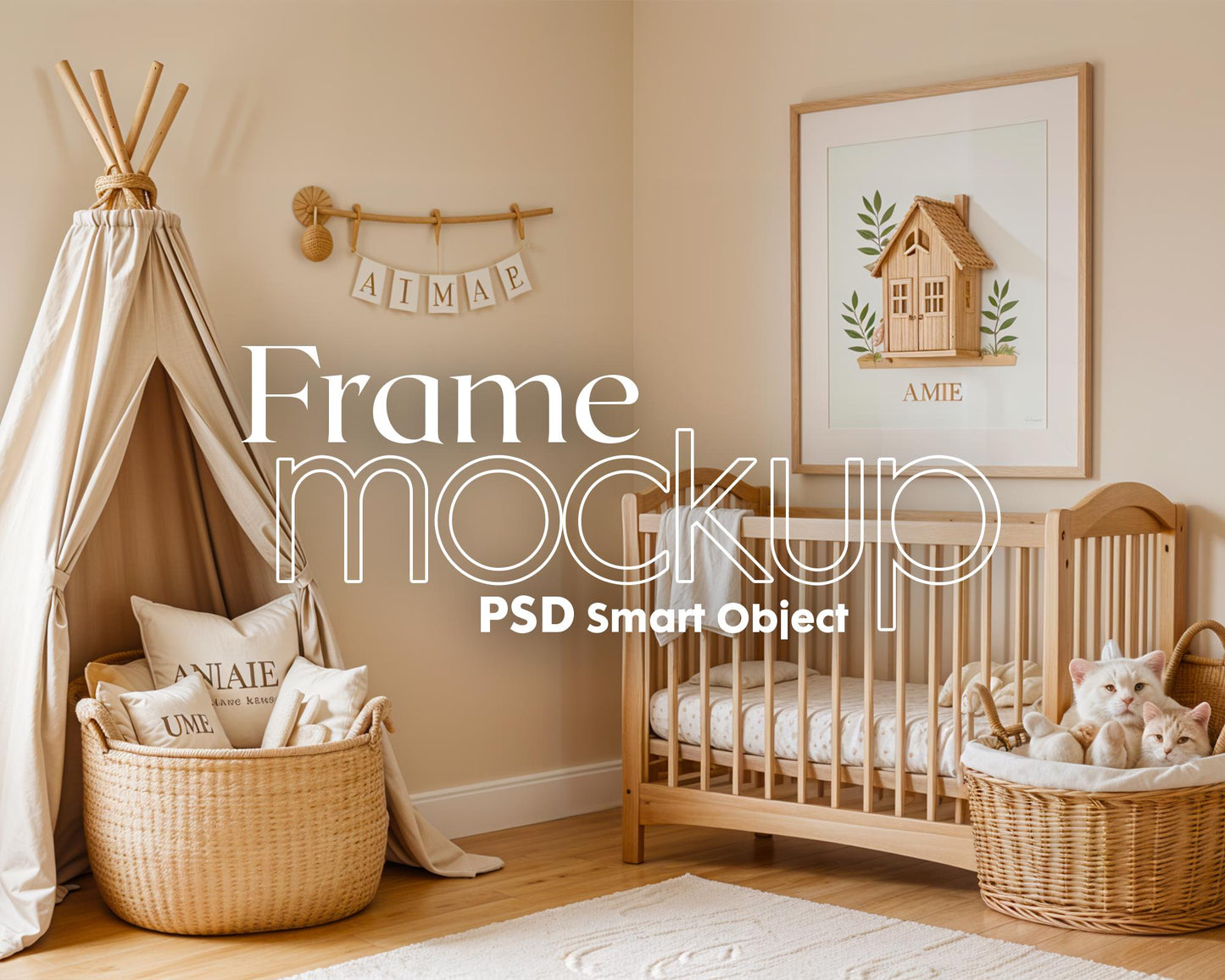 Frame Nursery Mockup in Home Interior PSD | Nursery Frame Mockup | Children Room Frame | PSD Smart Object