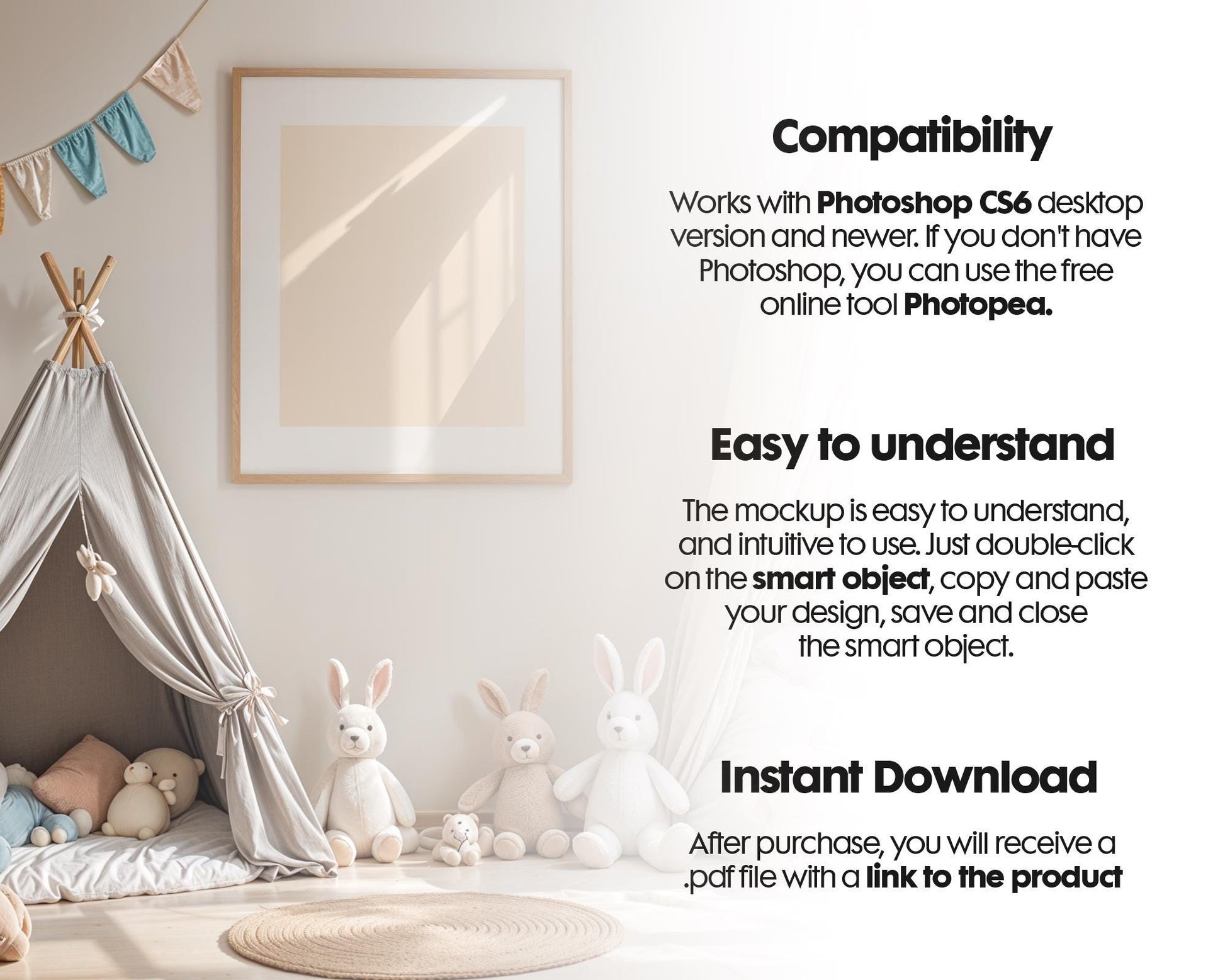 Frame Nursery Mockup in Home Interior PSD | Nursery Frame Mockup | Children Room Frame | PSD Smart Object