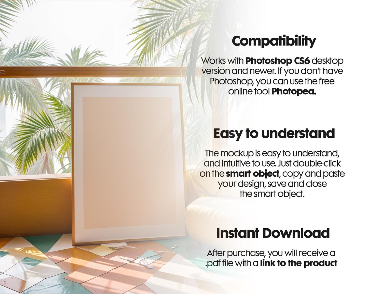 Boho Frame Mockup PSD, Scandinavian Wooden Frame Mockup, Poster Mockup PSD , Frame Mockup for Print, Frame Mockup Smart Object