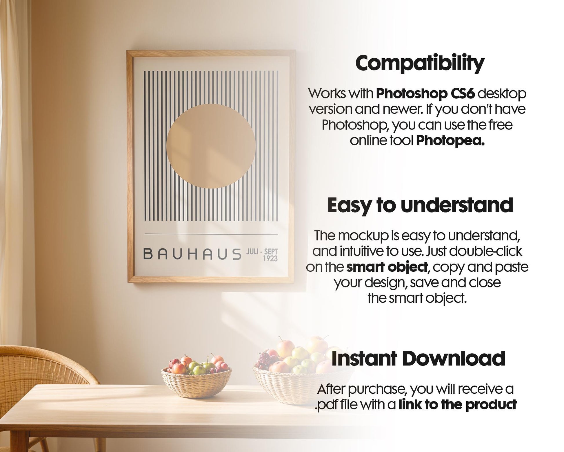 Kitchen Frame Poster Mockup PSD | Minimal Kitchen Frame Mockup Boho Interior | Poster Mockup Templete PSD