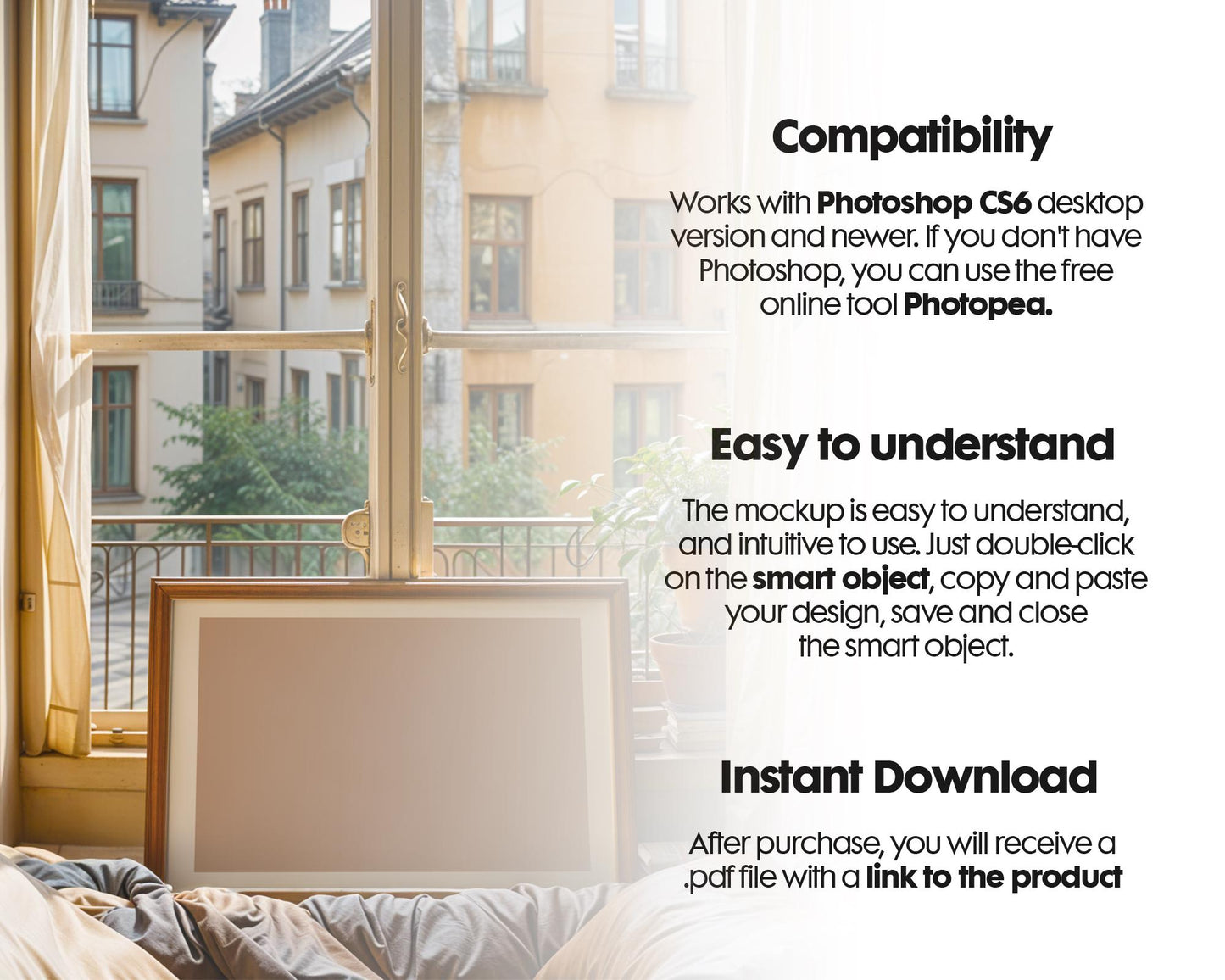 Horizontal Frame Mockup PSD, Scandinavian Wooden Frame Mockup, Poster Mockup PSD , Frame Mockup for Print, Frame Mockup Smart Object