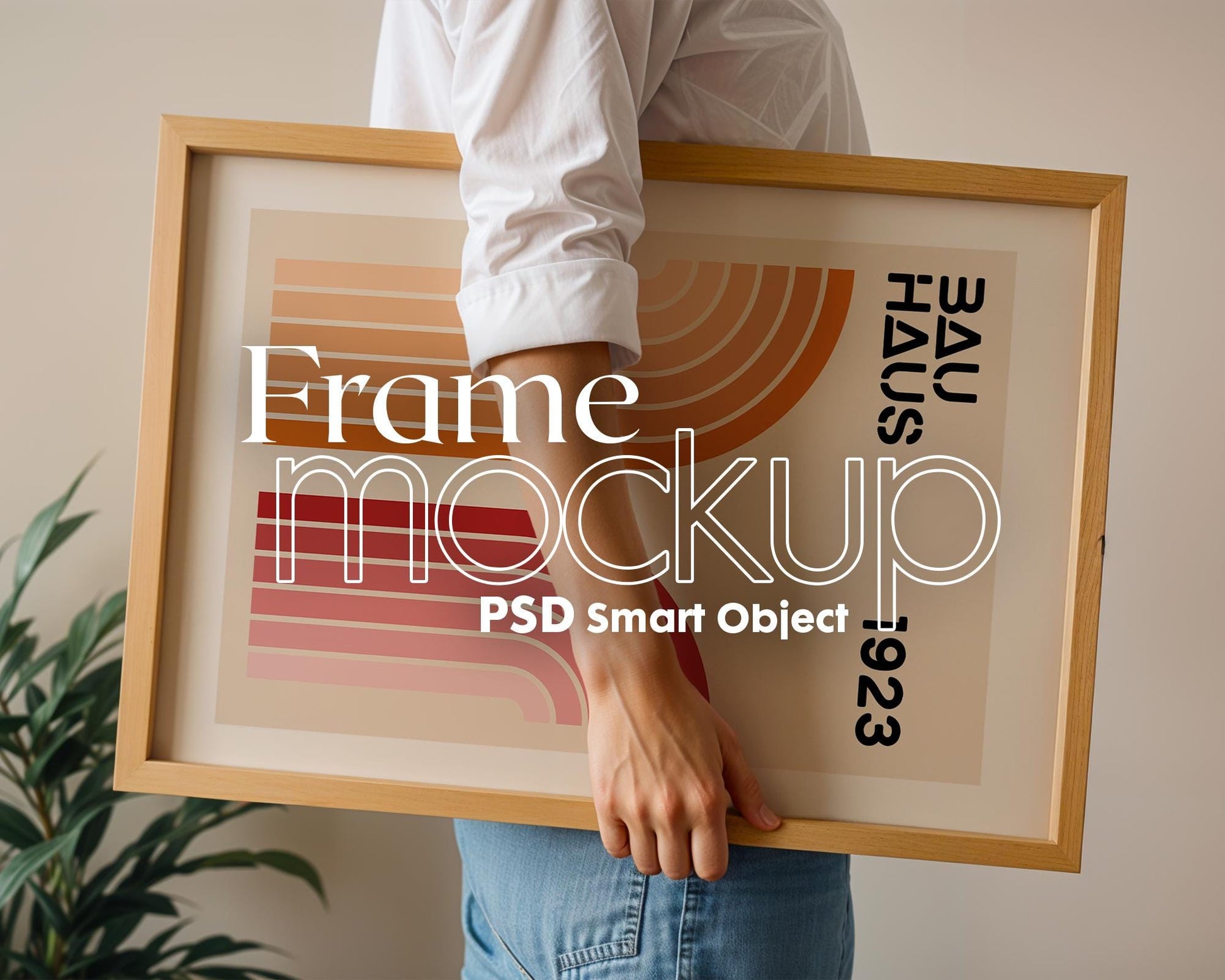 Horizontal Frame Mockup PSD, Woman, Scandinavian Frame Mockup, Wood Frame, Boho Style, Interior Frame, Vertical glass reflection mockup