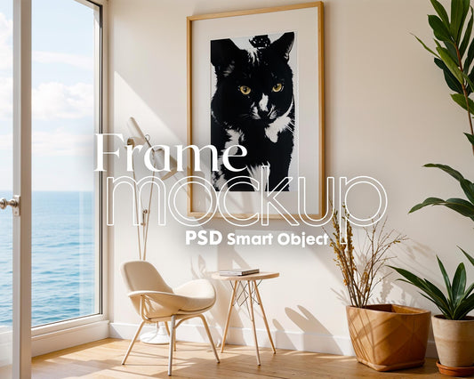 Boho Frame Mockup PSD, Scandinavian Wooden Frame Mockup, Poster Mockup PSD , Frame Mockup for Print, Frame Mockup Smart Object
