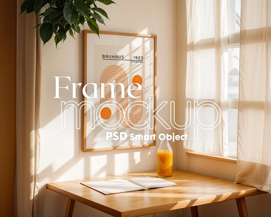 Soft Aesthetic Interior Frame Mockup | ISO A DIN Ratio | Thin Wood Frame | PSD Mockup | Frame Mockup Midcentury Minimal Home Interior