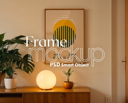 Soft Aesthetic Interior Frame Mockup | ISO A DIN Ratio | Thin Wood Frame | PSD Mockup | Frame Mockup Midcentury Minimal Home Interior