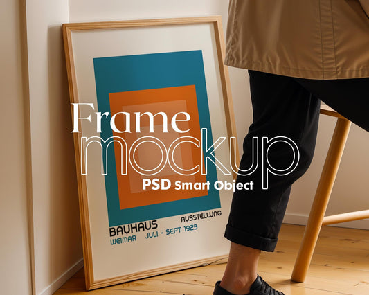 Soft Aesthetic Interior Frame Mockup | ISO A DIN Ratio | Thin Wood Frame | PSD Mockup | Frame Mockup Midcentury Minimal Home Interior