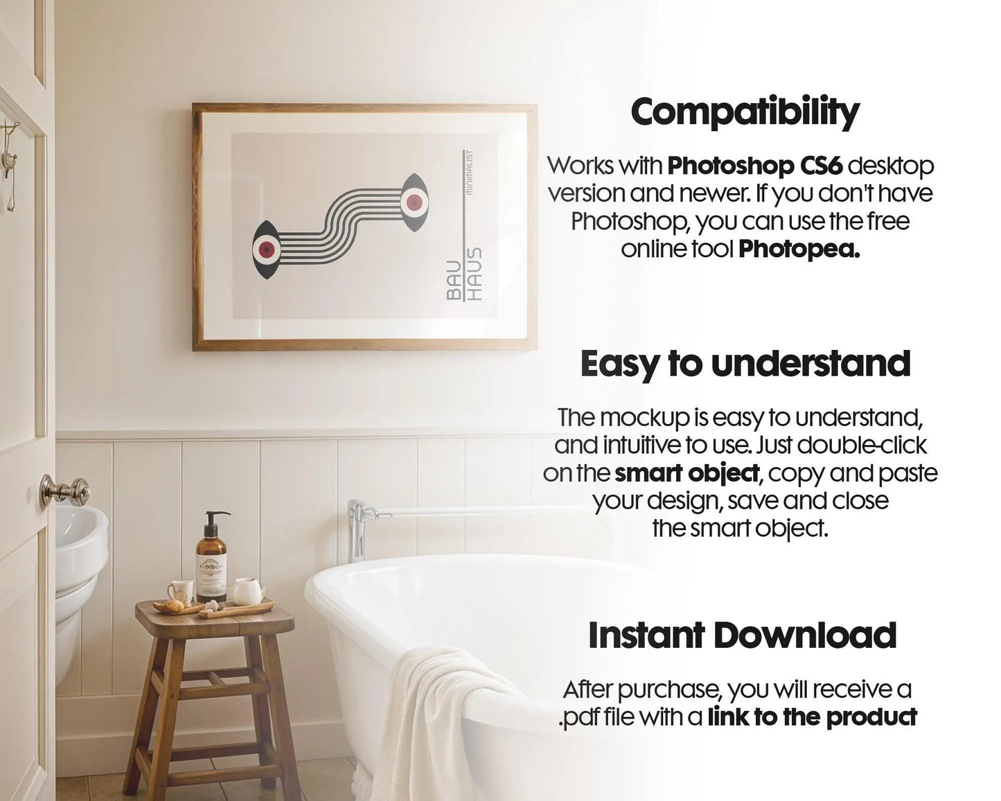 Frame Mockup in Bath, ISO A DIN Ratio, Thin Wood Frame, PSD Mockup, Frame Mockup Minimal Home Interior