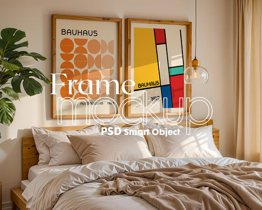 2 Frames Bedroom Mockup PSD, Mockup Frames, Double Frames Mockup, Set of 2 Mock Up, Wall Art Display, Poster Mockup, Poster Mockup PSD