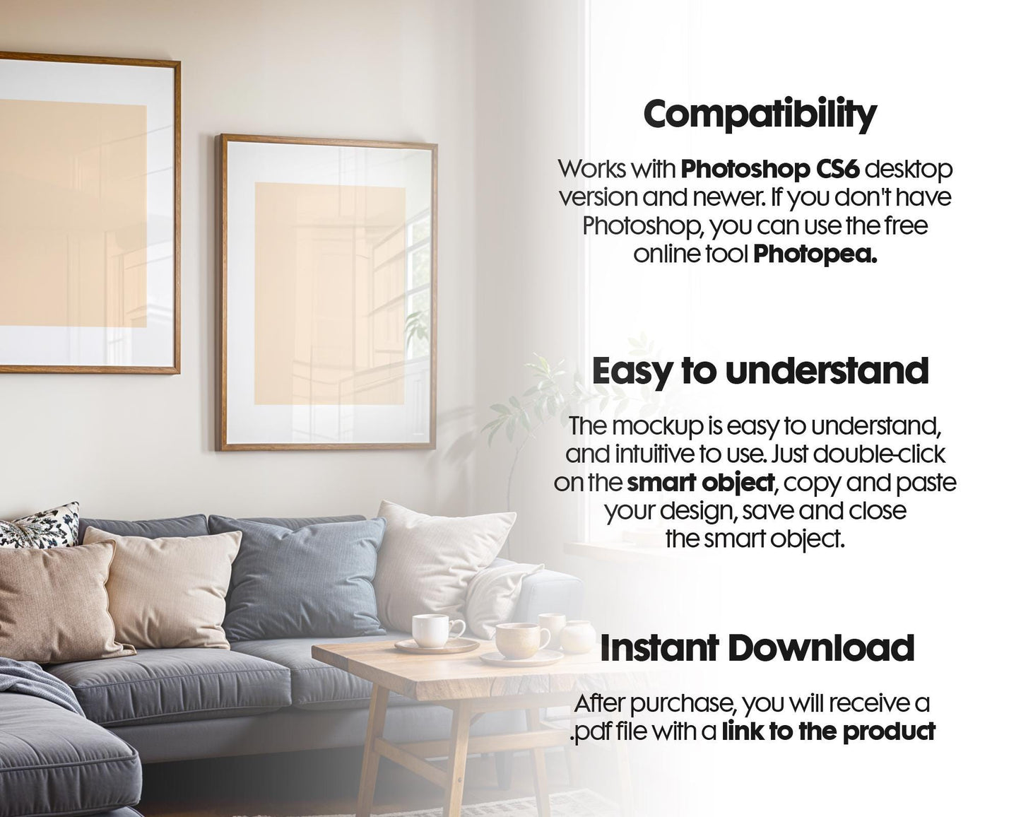 2 Frames Mockup PSD, Mockup Frames, Double Frames Mockup, Set of 2 Mock Up, Wall Art Display, Poster Mockup, Interior Wall Poster Mockup PSD