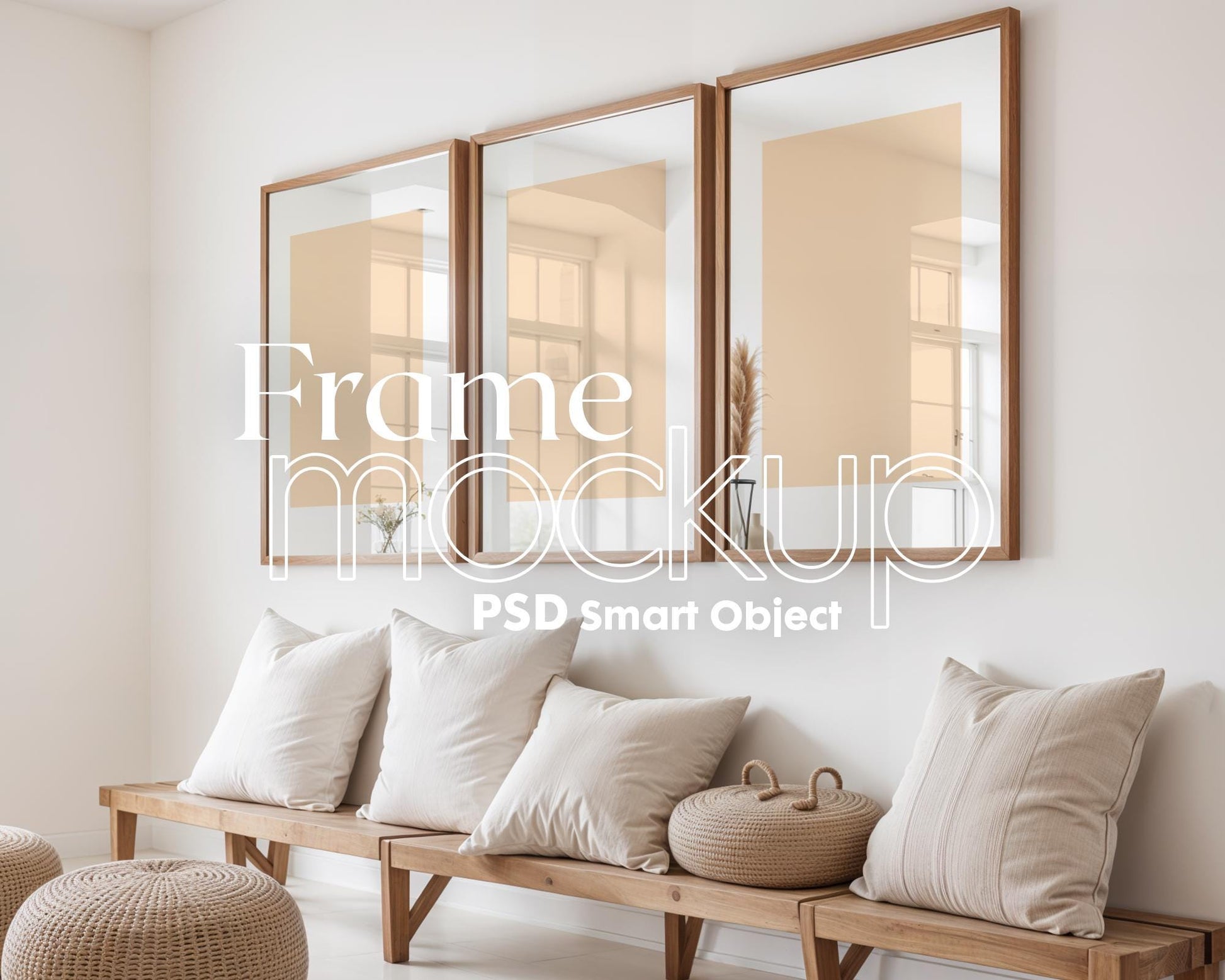 3 Frame Mockup in Home Interior PSD | 3 Frame Mockup Frames | Interior Wall Poster | Interior Poster Shop Mockup