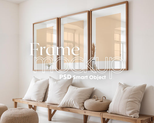 3 Frame Mockup in Home Interior PSD | 3 Frame Mockup Frames | Interior Wall Poster | Interior Poster Shop Mockup