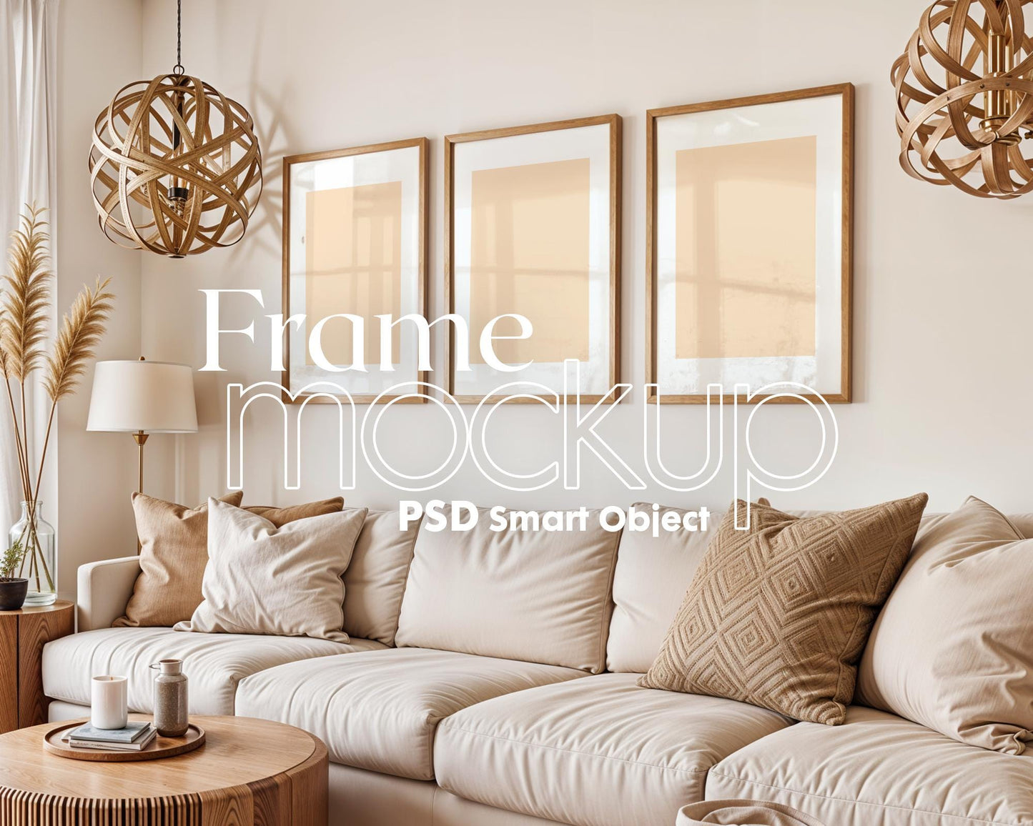 3 Frame Mockup in Home Interior PSD | 3 Frame Mockup Frames | Interior Wall Poster | Interior Poster Shop Mockup