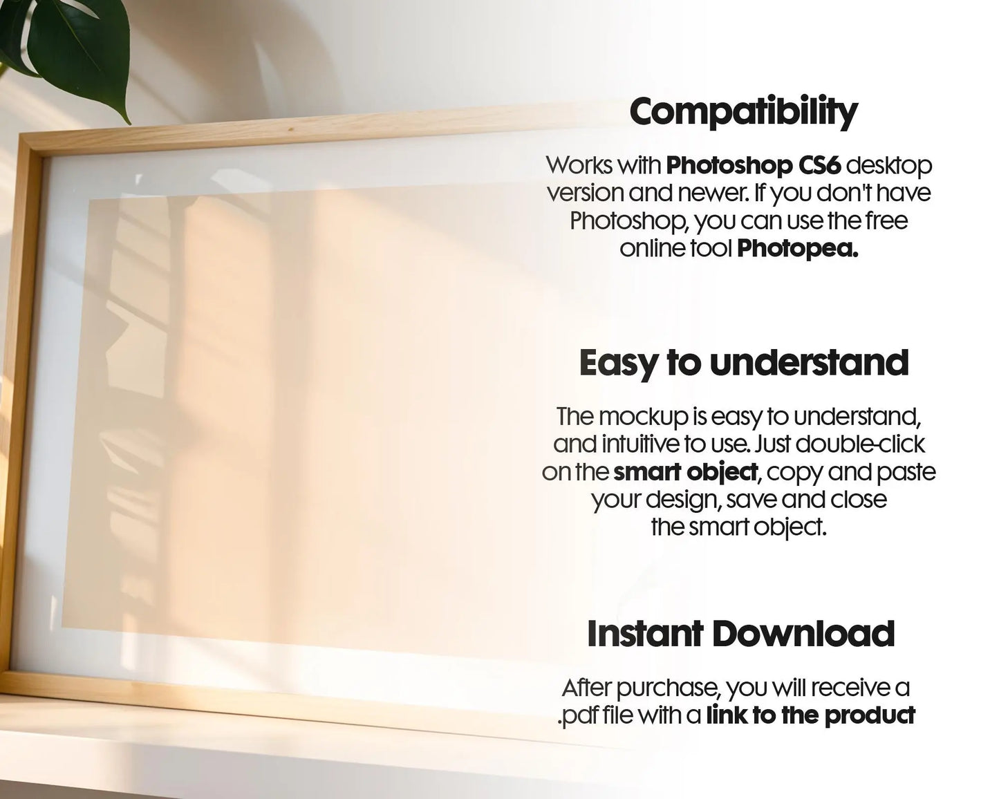 Horizontal Frame Mockup PSD, Scandinavian Wooden Frame Mockup, Poster Mockup PSD , Frame Mockup for Print, Frame Mockup Smart Object