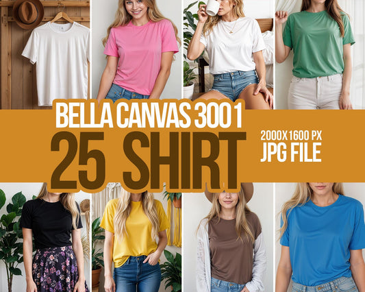 25 Bella Canvas 3001 Shirt JPG File, Boho Canva Tshirt Mockup, Spring Blank Tee Mockup Sublimation JPG Digital Download