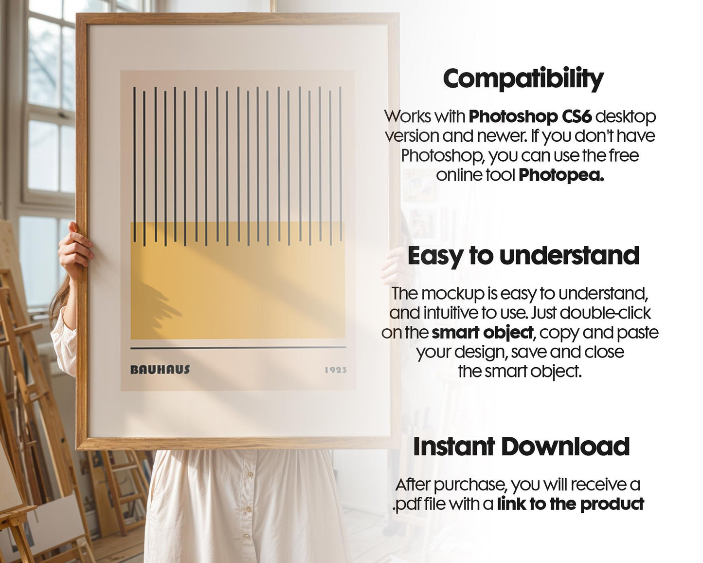 Frame Mockup With Person, PSD Photoshop Mockup, Frame Mockup Home Interior, Interior Frame Mockup Woman