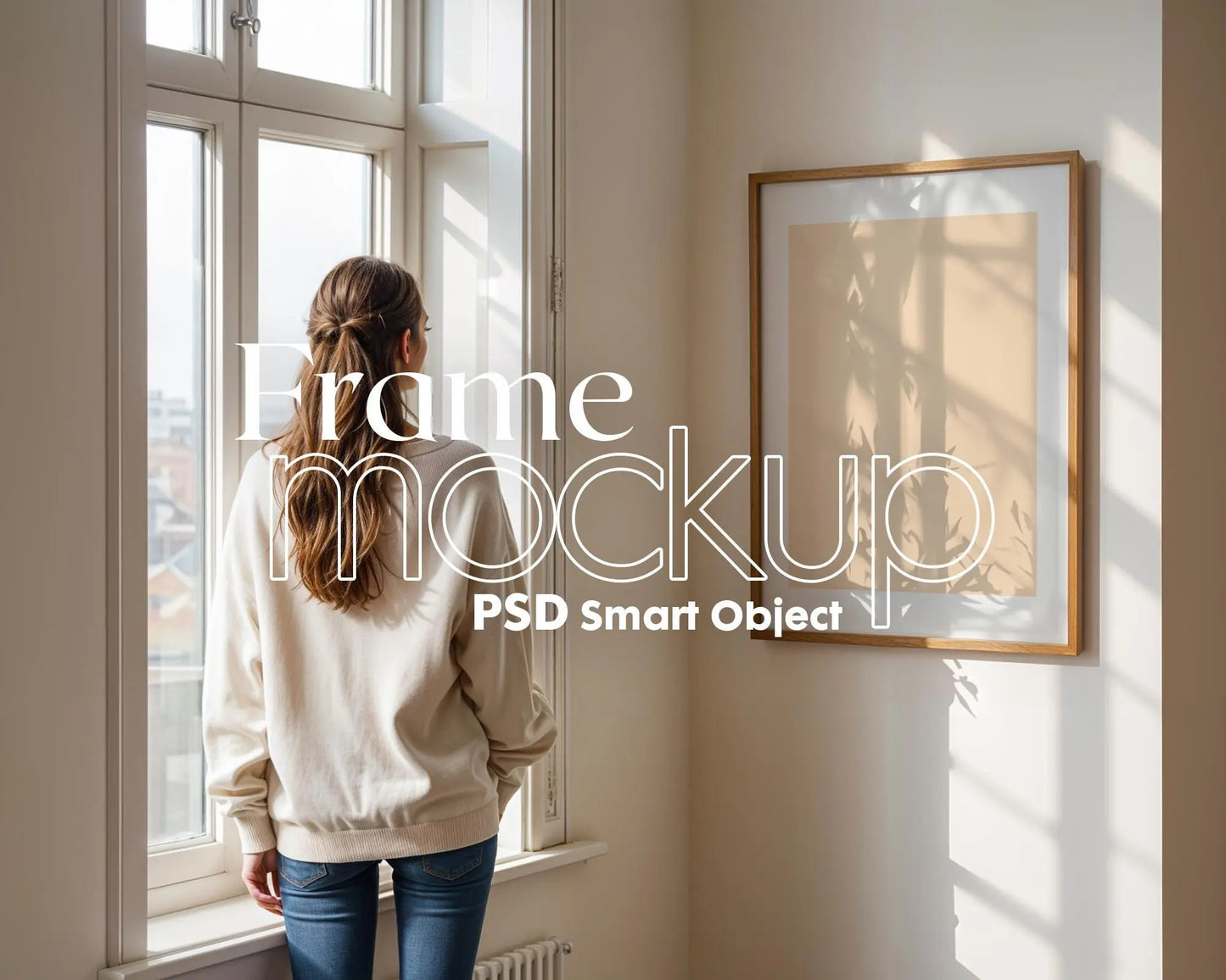 Frame Mockup With Person, PSD Photoshop Mockup, Frame Mockup Home Interior, Interior Frame Mockup Woman