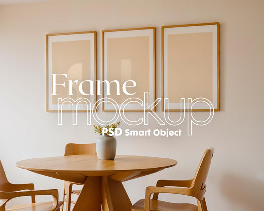 3 Frame Mockup in Home Interior PSD | 3 Frame Mockup Frames | Interior Wall Poster | Interior Poster Shop Mockup