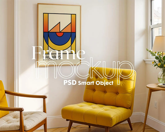 Soft Aesthetic Interior Frame Mockup | ISO A DIN Ratio | Thin Wood Frame | PSD Mockup | Frame Mockup Midcentury Minimal Home Interior