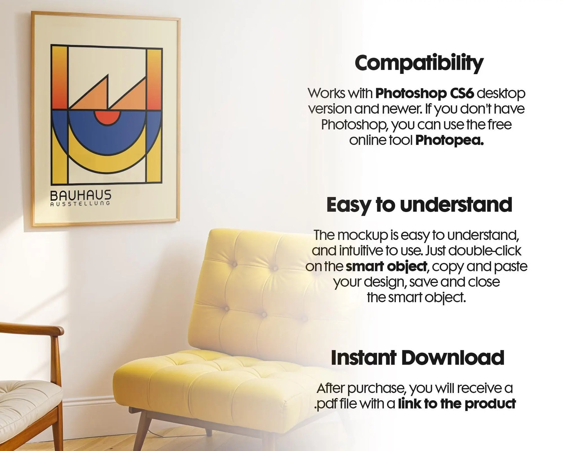 Soft Aesthetic Interior Frame Mockup | ISO A DIN Ratio | Thin Wood Frame | PSD Mockup | Frame Mockup Midcentury Minimal Home Interior