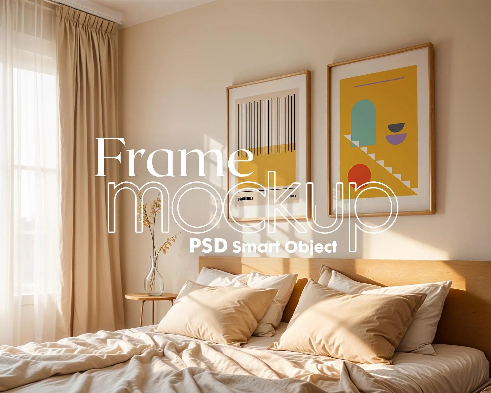 2 Frames Bedroom Mockup PSD, Mockup Frames, Double Frames Mockup, Set of 2 Mock Up, Wall Art Display, Poster Mockup, Poster Mockup PSD