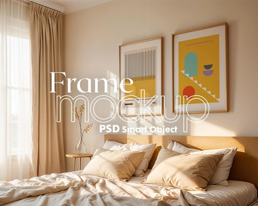 2 Frames Bedroom Mockup PSD, Mockup Frames, Double Frames Mockup, Set of 2 Mock Up, Wall Art Display, Poster Mockup, Poster Mockup PSD